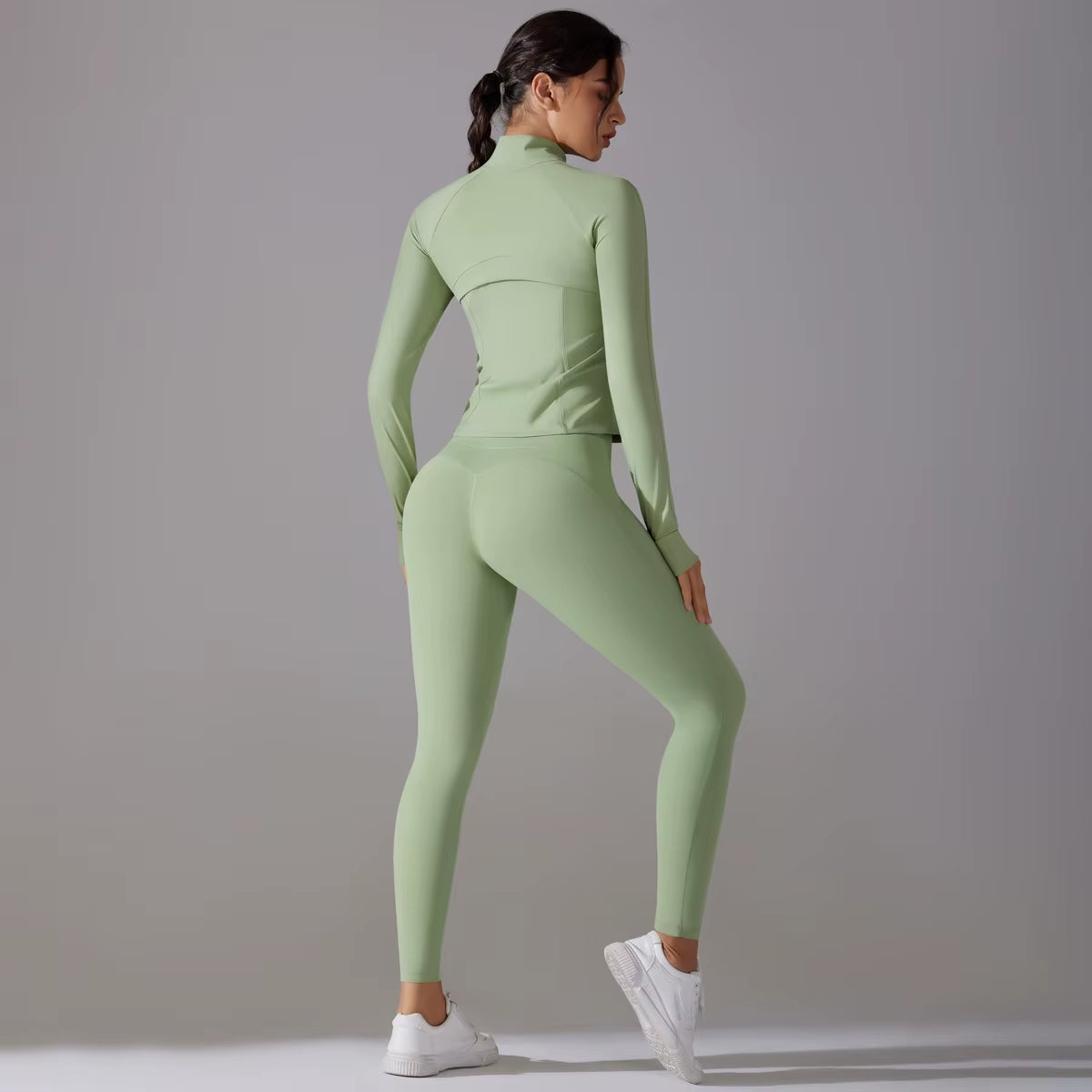 High Quality Women'S Quick Dry Yoga Sports Suit Fashionable Slim Gym Fitness Zipper Track Leggings Breathable Lightweight Jacket