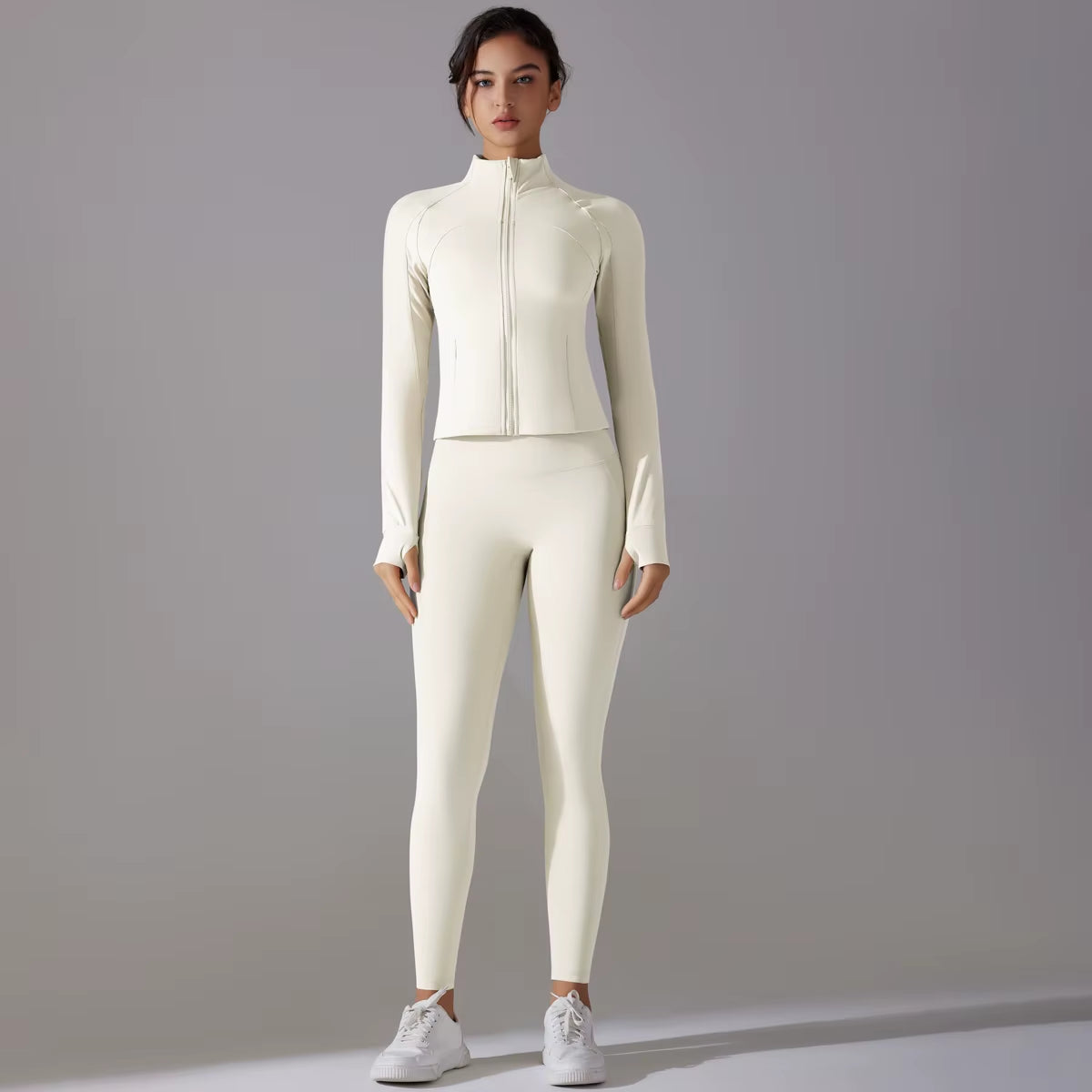 High Quality Women'S Quick Dry Yoga Sports Suit Fashionable Slim Gym Fitness Zipper Track Leggings Breathable Lightweight Jacket