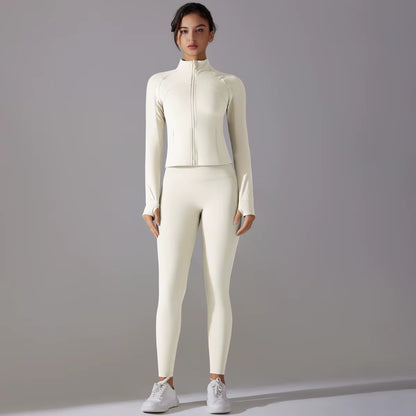 High Quality Women'S Quick Dry Yoga Sports Suit Fashionable Slim Gym Fitness Zipper Track Leggings Breathable Lightweight Jacket