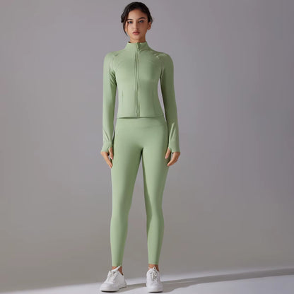 High Quality Women'S Quick Dry Yoga Sports Suit Fashionable Slim Gym Fitness Zipper Track Leggings Breathable Lightweight Jacket