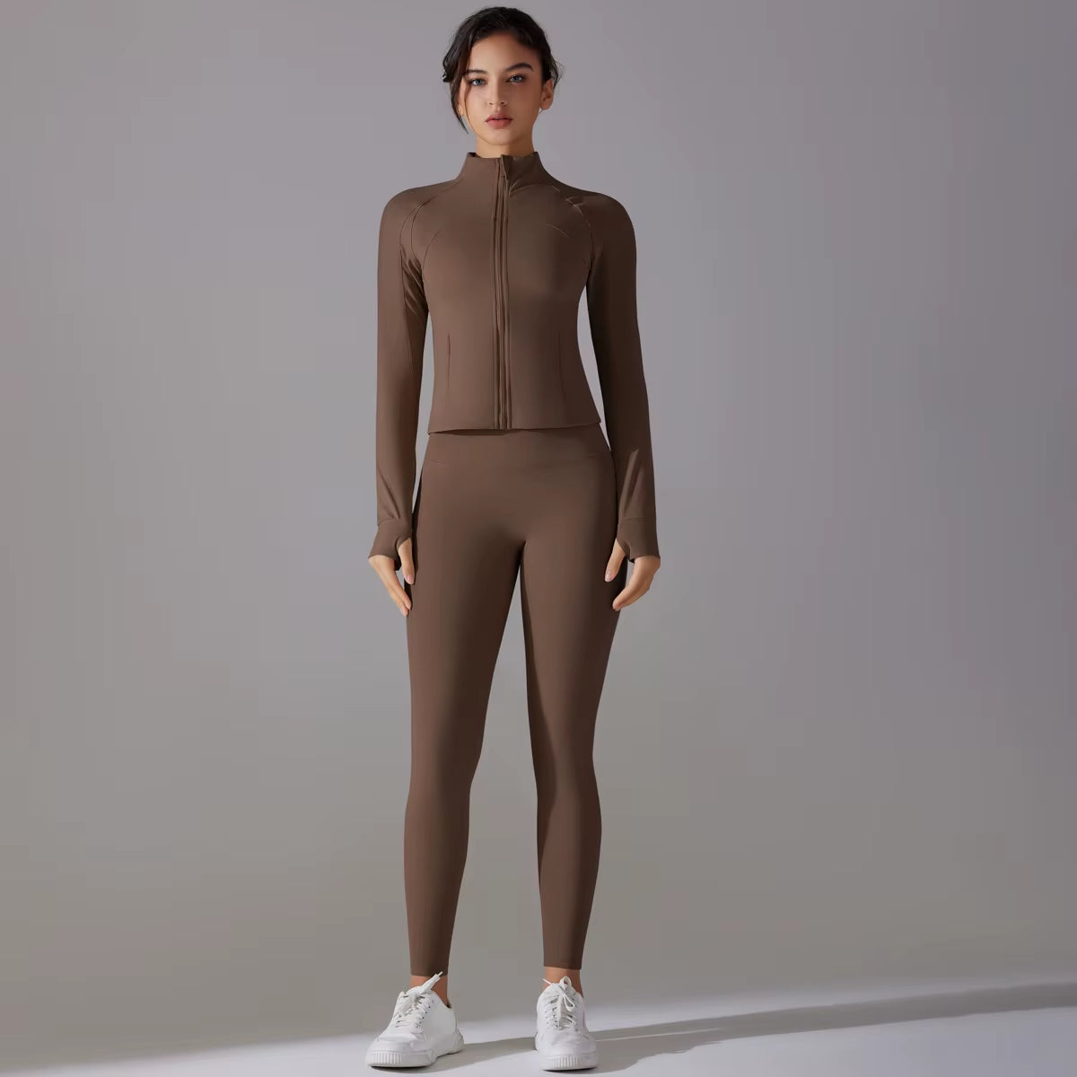 High Quality Women'S Quick Dry Yoga Sports Suit Fashionable Slim Gym Fitness Zipper Track Leggings Breathable Lightweight Jacket
