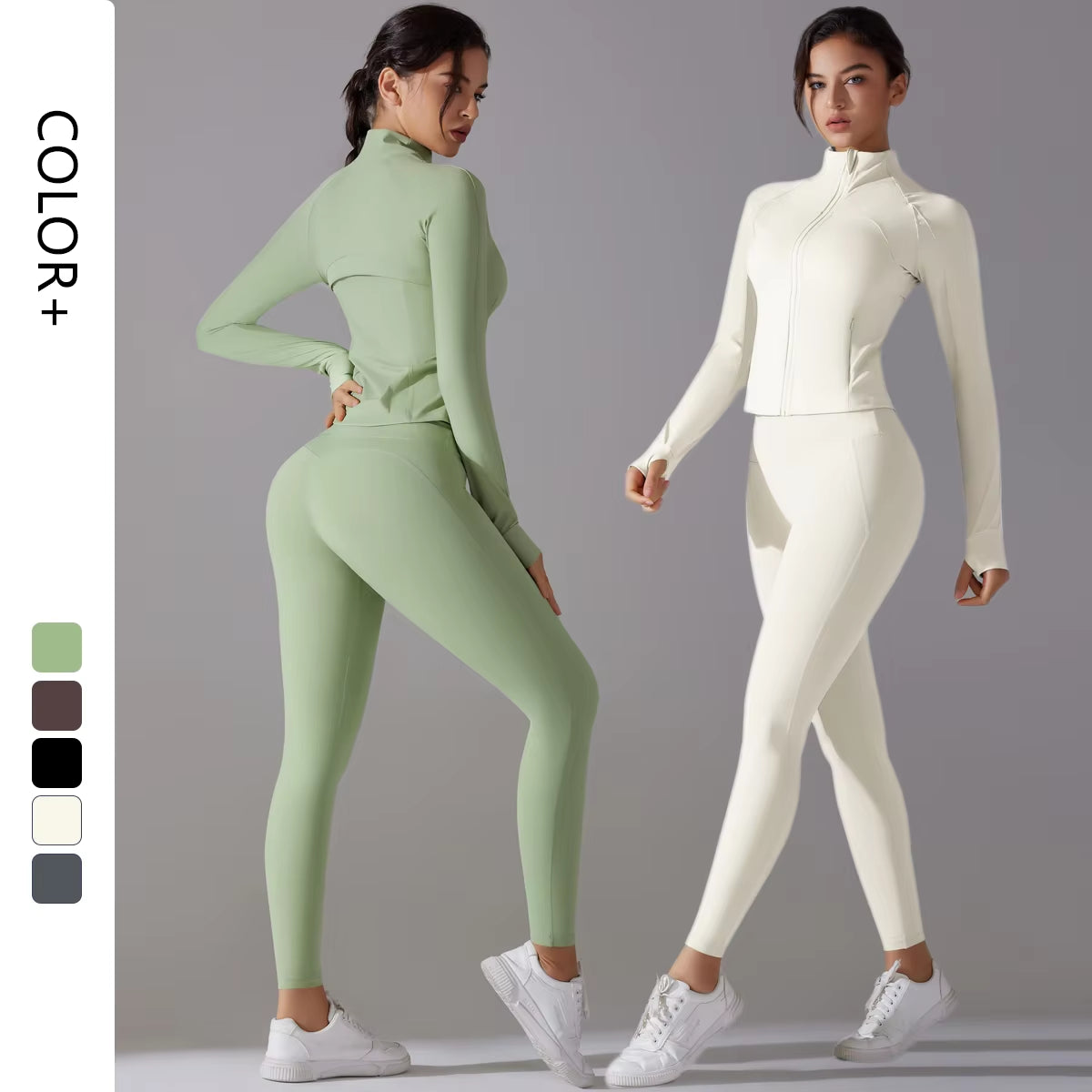 High Quality Women'S Quick Dry Yoga Sports Suit Fashionable Slim Gym Fitness Zipper Track Leggings Breathable Lightweight Jacket