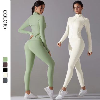 High Quality Women'S Quick Dry Yoga Sports Suit Fashionable Slim Gym Fitness Zipper Track Leggings Breathable Lightweight Jacket