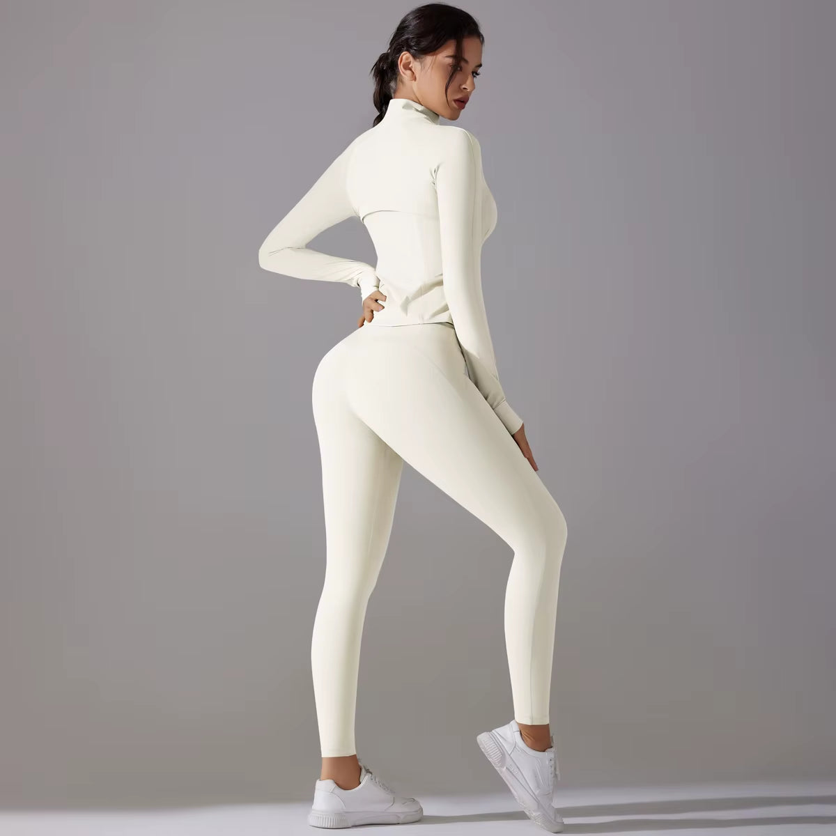 High Quality Women'S Quick Dry Yoga Sports Suit Fashionable Slim Gym Fitness Zipper Track Leggings Breathable Lightweight Jacket